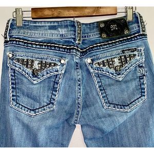 Miss Me Womens Bootcut Jeans Low Rise Embellished Sequins Flap Pockets Size 29
